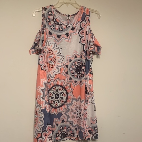 ZRMY Women Floral Print Cold Shoulder Casual Dress Loose Top Pockets Size Large - Picture 4 of 5